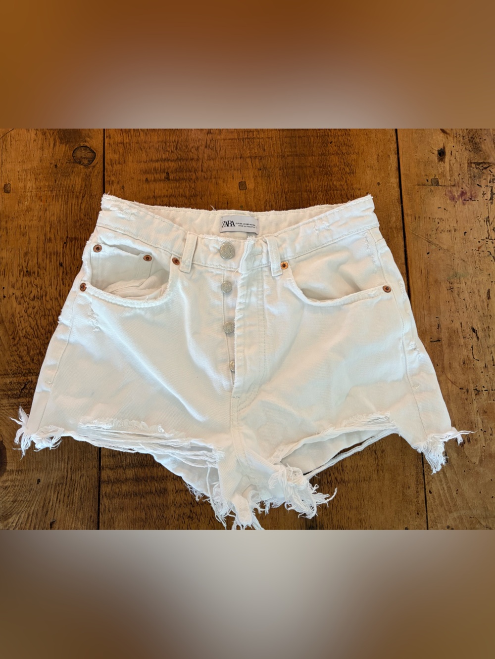 Zara White Distressed Denim Cutoff Shorts